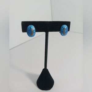 SIAM Sterling Silver Vintage Clip On Earrings Blue Enamel Hindu Goddess